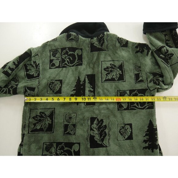 Nordic Lights Green Fleece Button Front Jacket Black Fall Print Womens M Medium - Picture 6 of 10